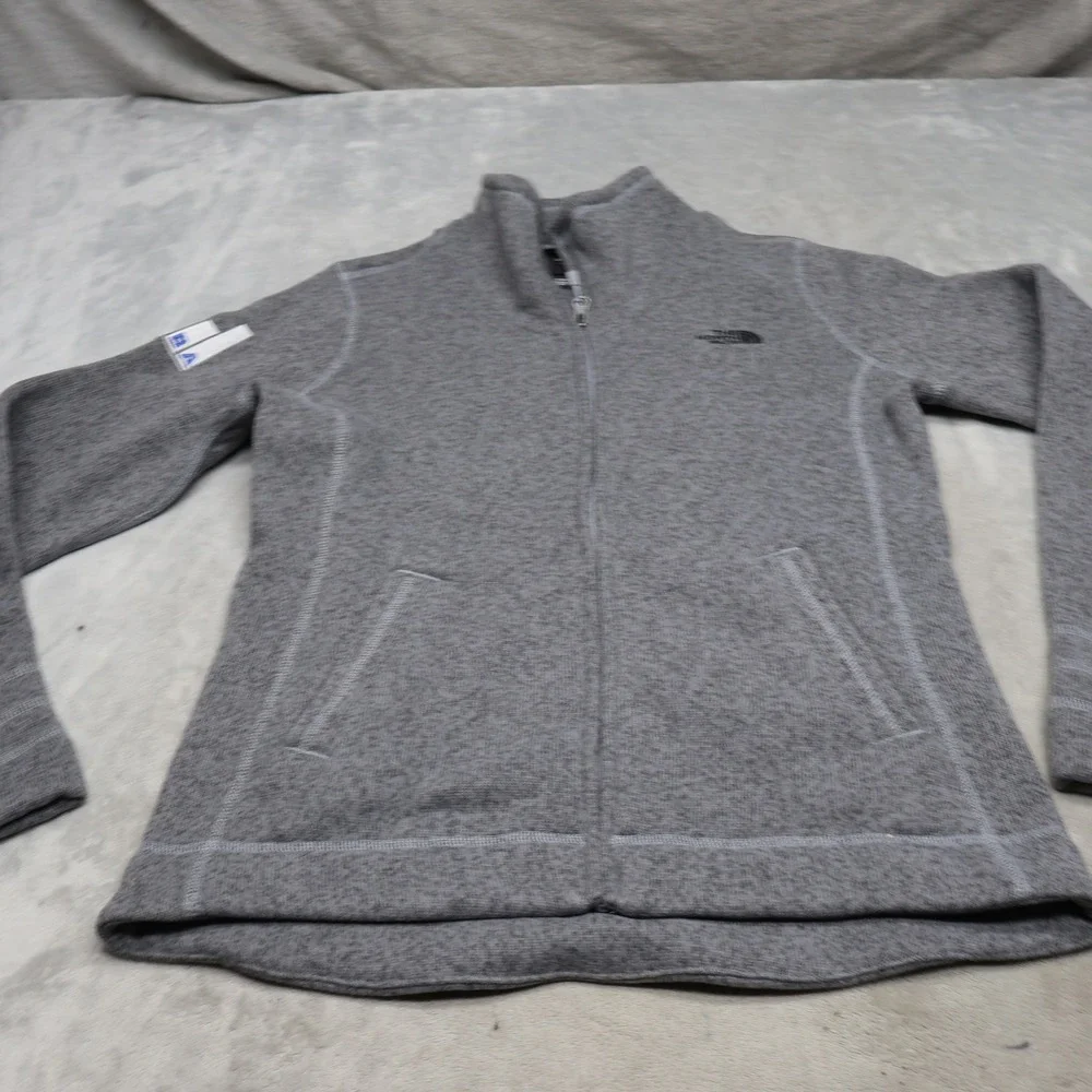 North Face Sweater Jacket Womens Medium Grey Knit Fleece Full Zip Heavy LOGO
